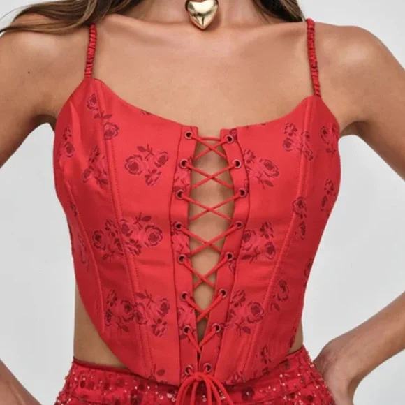 NWT For Love & Lemons Lilian corset top red Small & medium - Picture 3 of 7